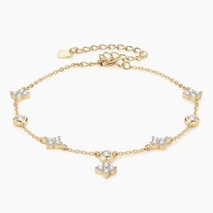 14K Gold Clover VVS1 Moissanite Lucky Floral Dangle Vermeil Dainty Bracelet